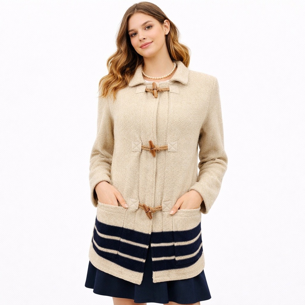 Lauren Jeans Co Women Sweater Y2K‎ Tan Lambswool Blend Toggle Button Cardigan XS